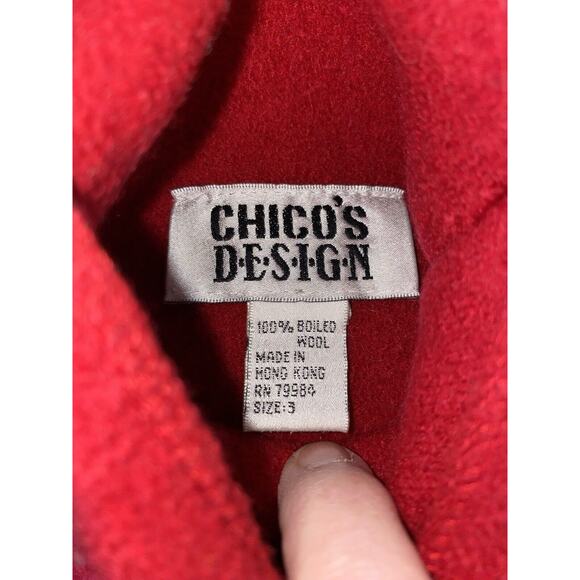 Chico’s Design 3 (XL) 100% Boiled Wool Reversible Red, Red Blk Animal Print Jckt - Picture 5 of 9